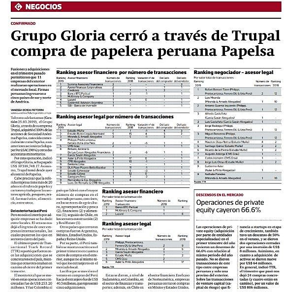 Grupo Gloria cerr a travs de Trupal compra de papelera Papelsa